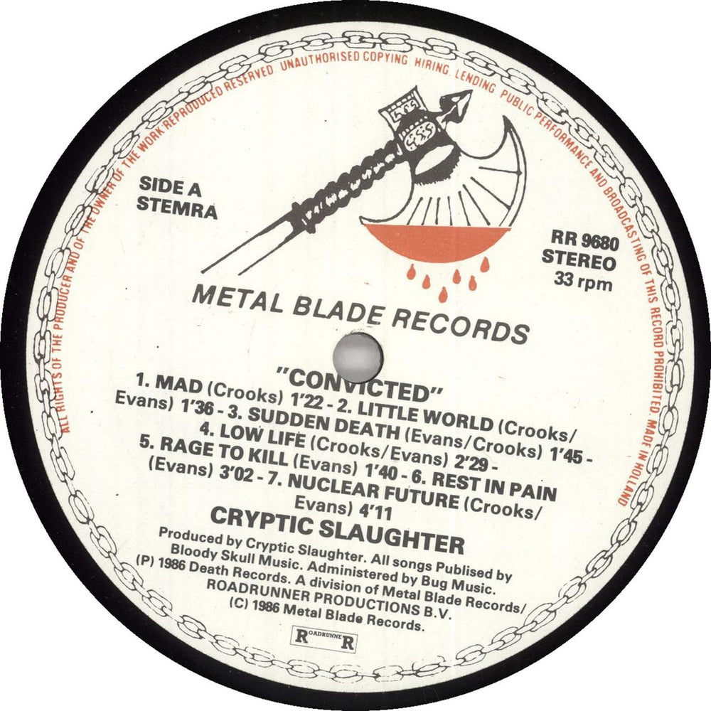 Cryptic Slaughter Convicted Dutch vinyl LP album (LP record)