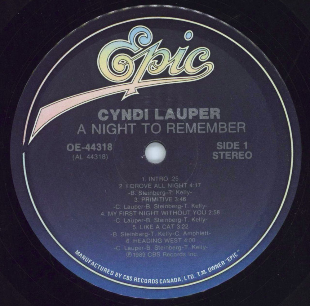 Cyndi Lauper A Night To Remember - Promo stamped Canadian vinyl LP album (LP record) LAULPAN801524