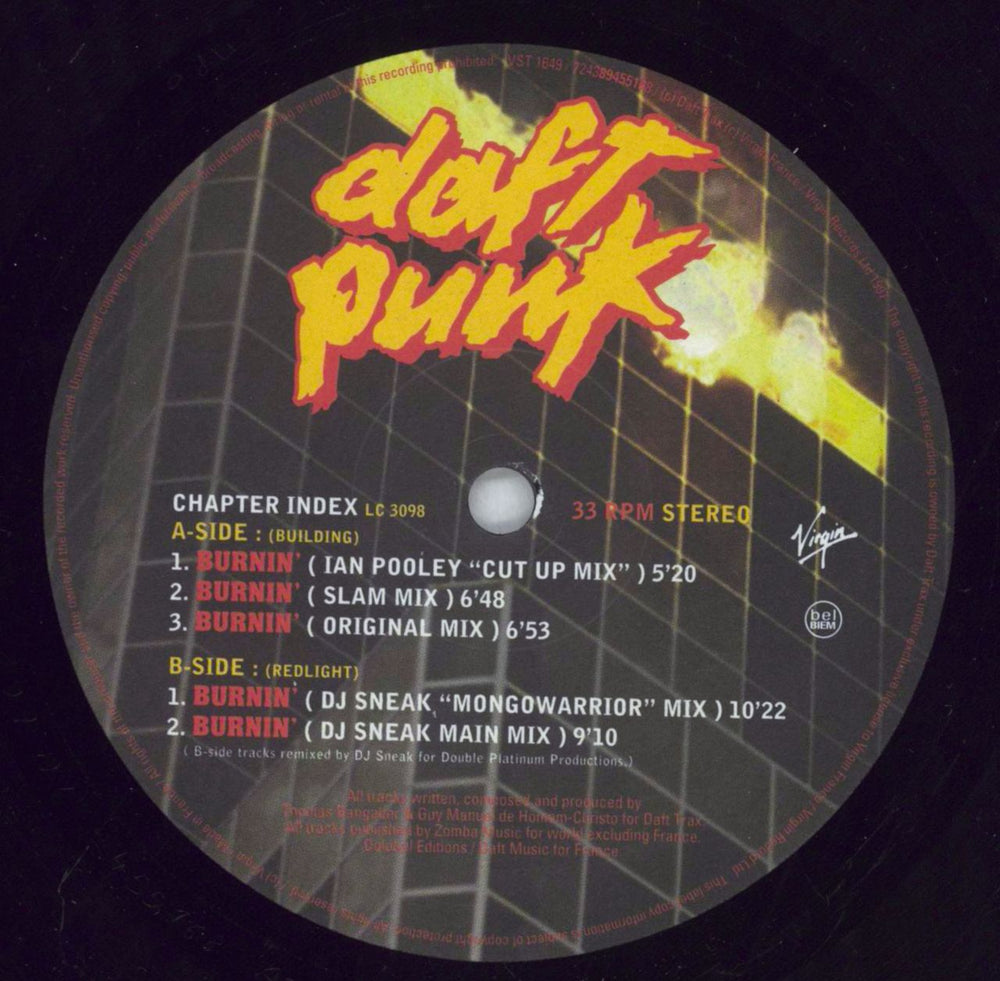 Daft Punk Burnin' - Shrink UK 12" vinyl single (12 inch record / Maxi-single) DFP12BU827023