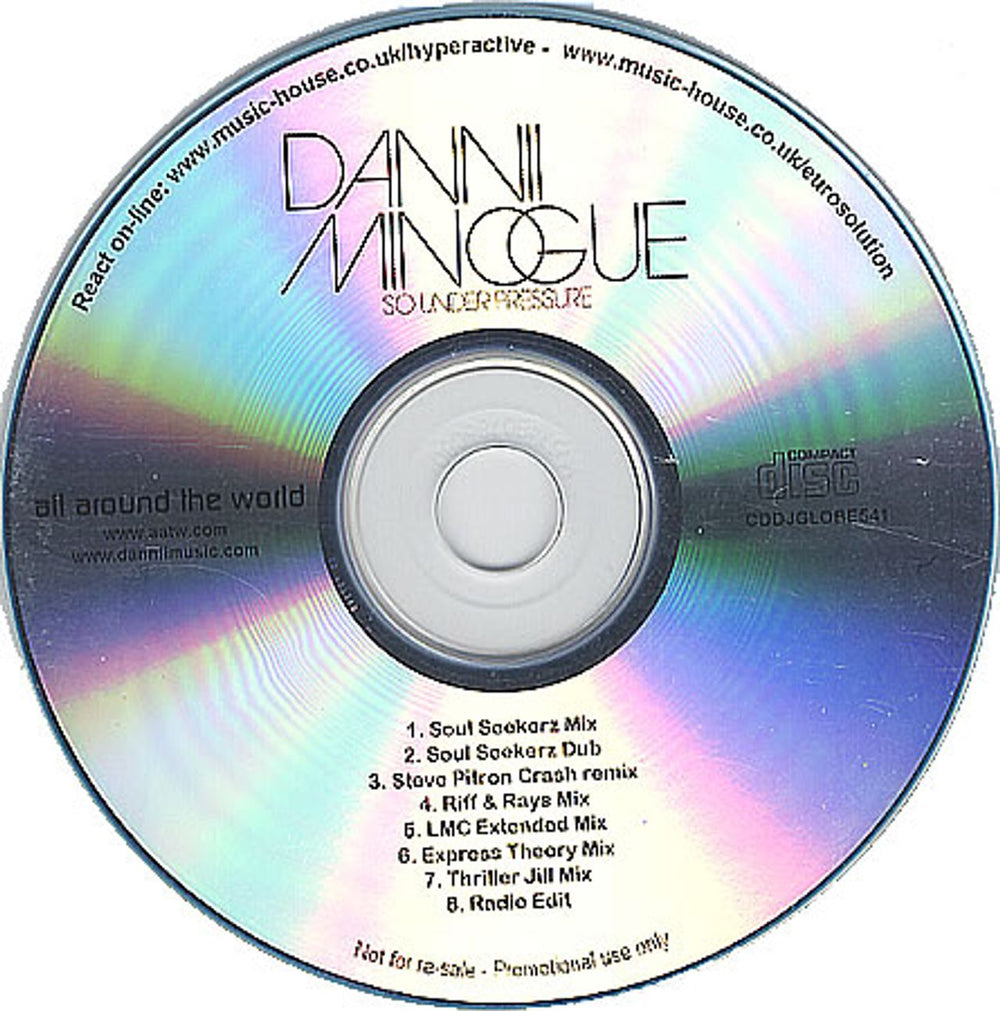 Dannii Minogue So Under Pressure UK Promo CD-R acetate CDDJGLOBE541