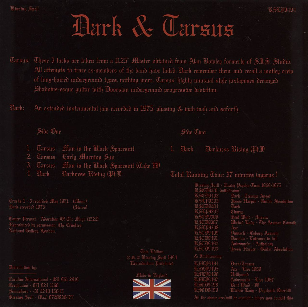 Dark Dark & Tarsus (Unreleased Sessions) UK vinyl LP album (LP record)