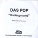 Das Pop Underground UK Promo CD-R acetate CD-R ACETATE