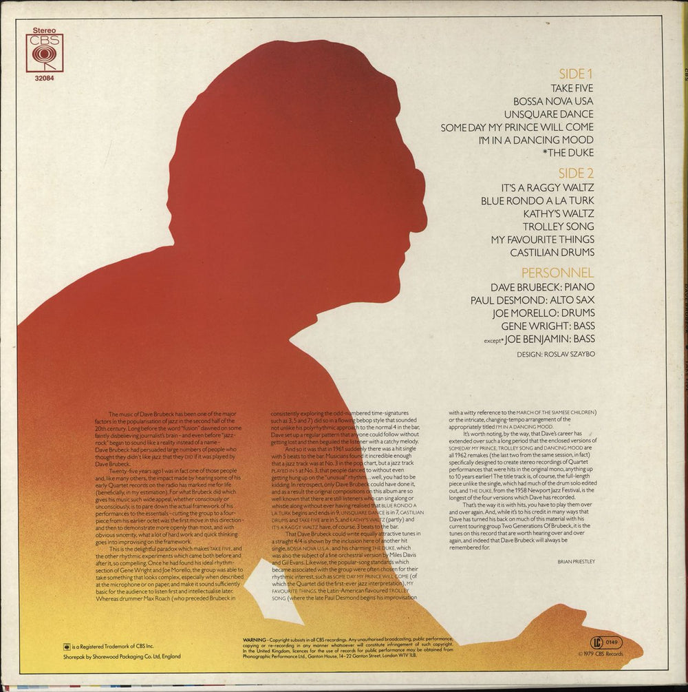 Dave Brubeck Take Five UK vinyl LP album (LP record)