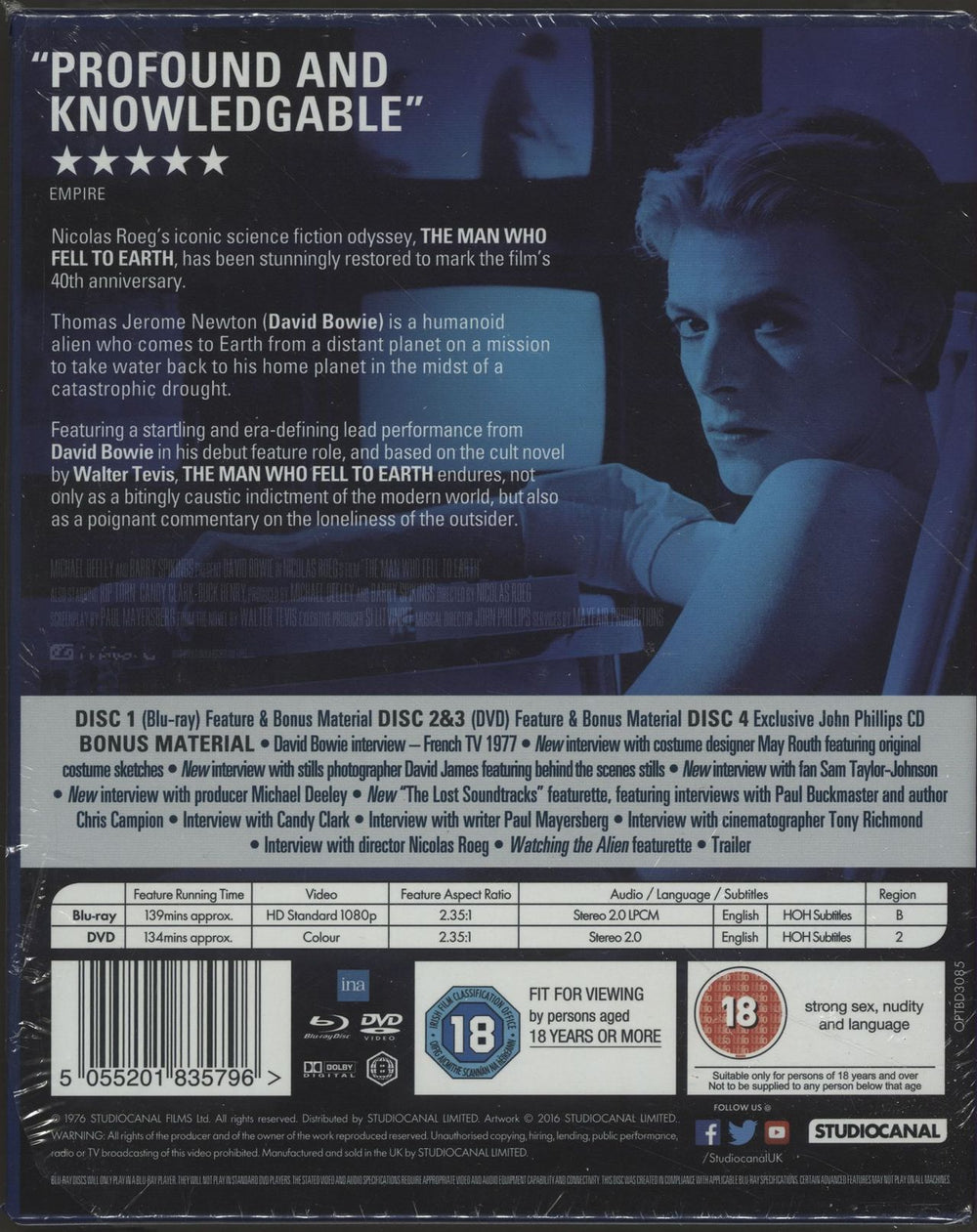 David Bowie The Man Who Fell To Earth - 40th Anniversary Edition UK Blu Ray DVD BOWBRTH694314