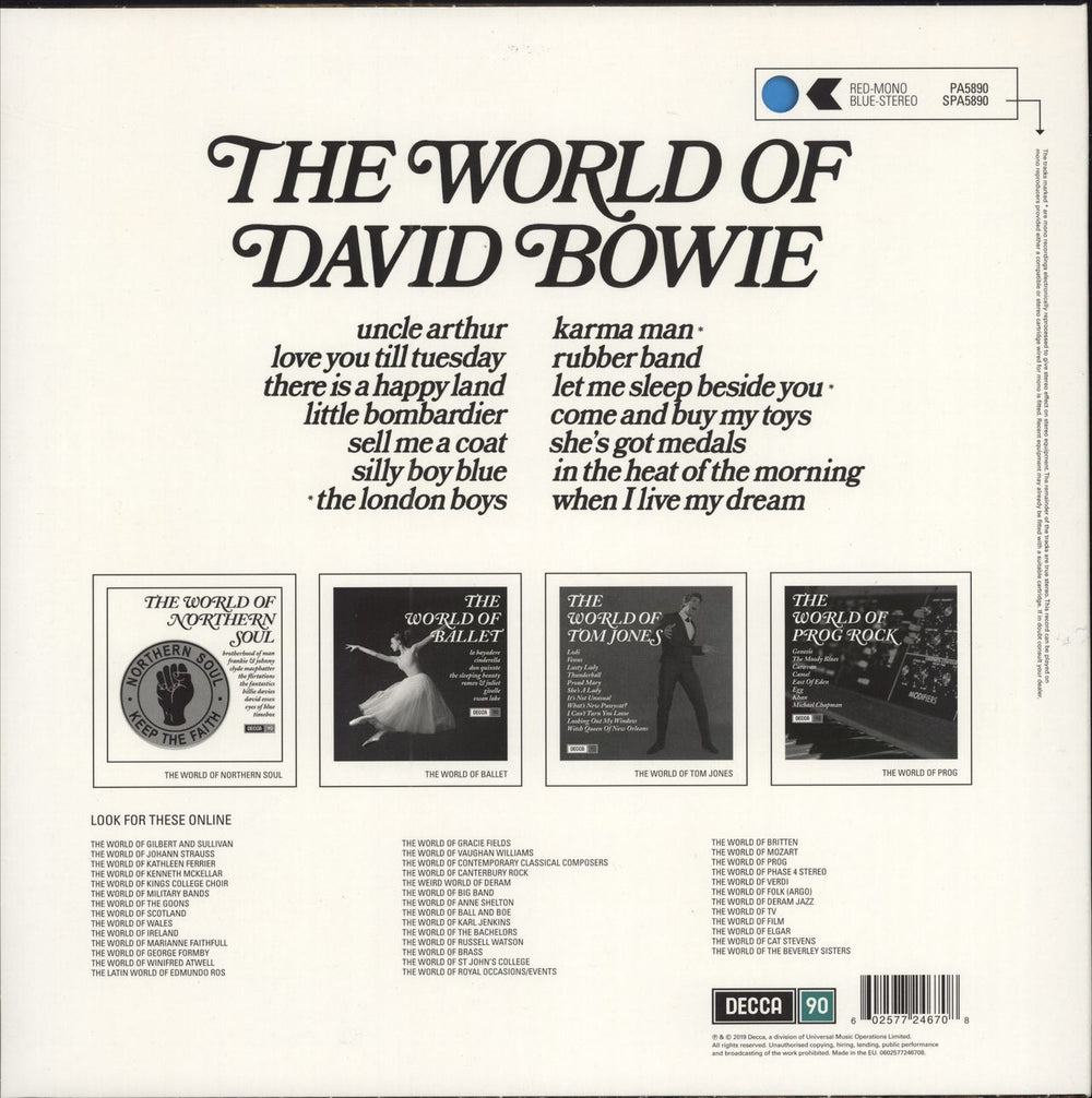 David Bowie The World Of David Bowie - RSD19 - 180gm Blue Vinyl UK vinyl LP album (LP record) 602577246708