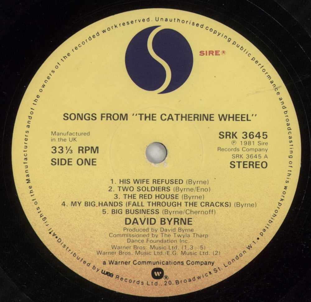 David Byrne Songs From 'The Catherine Wheel' UK vinyl LP album (LP record) BYNLPSO417316