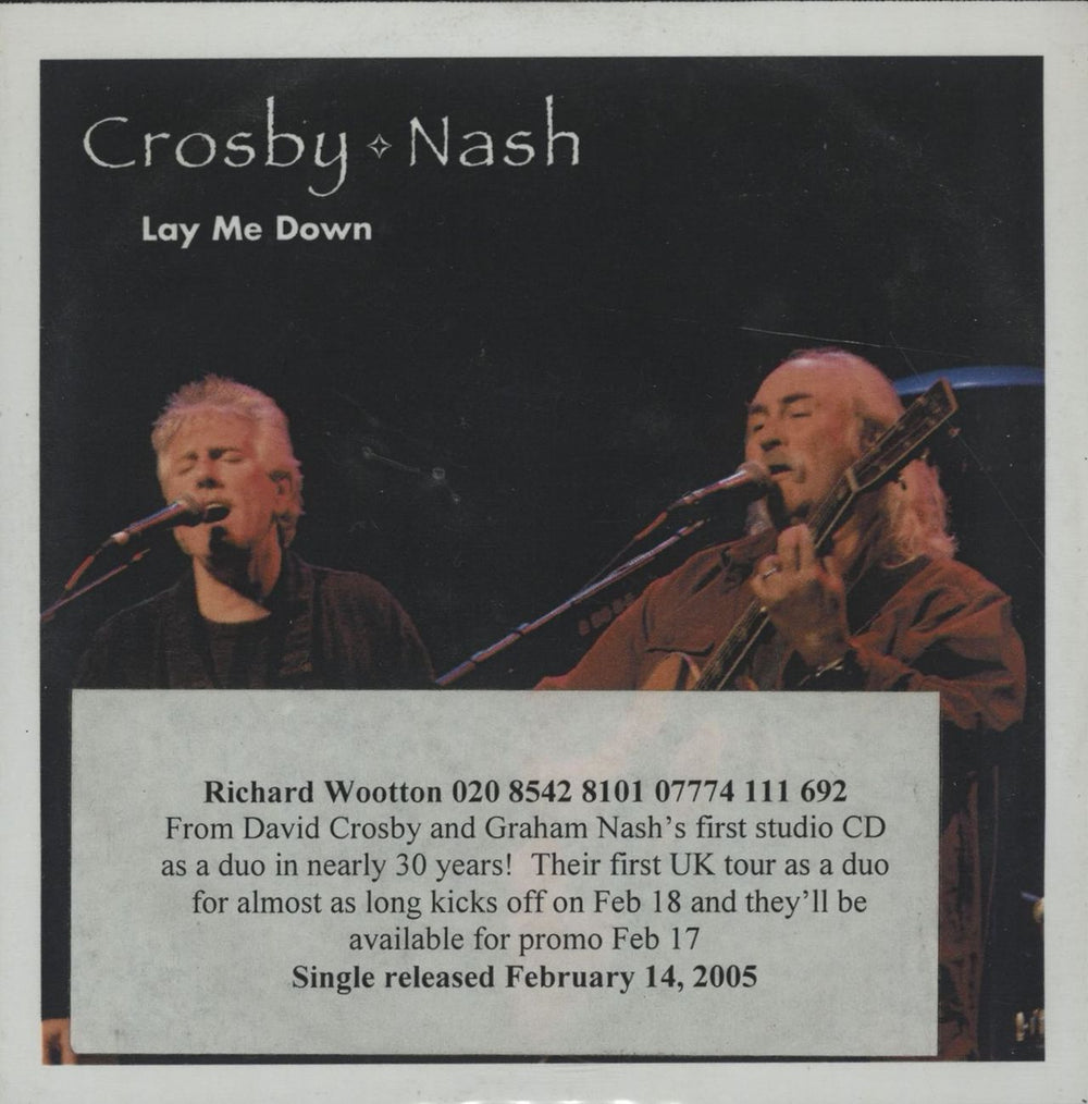 David Crosby & Graham Nash Lay Me Down UK Promo CD-R acetate CD-R ACETATE