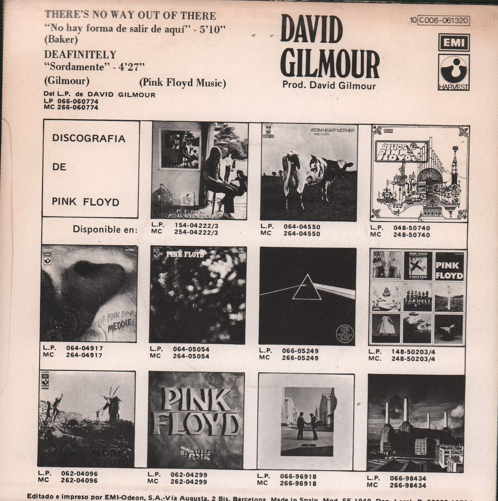 David Gilmour No Hay Forma De Salir De Aqui - Sample Spanish 7" vinyl single (7 inch record / 45)