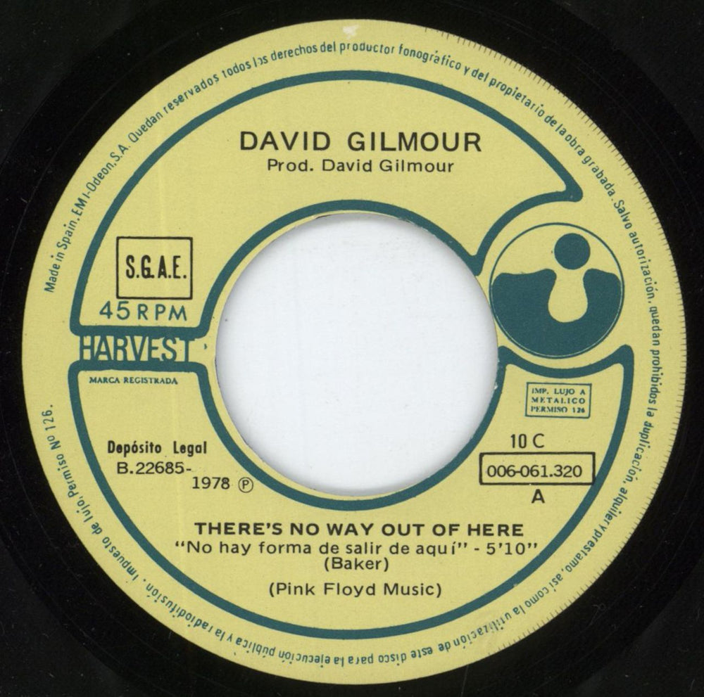 David Gilmour No Hay Forma De Salir De Aqui Spanish 7" vinyl single (7 inch record / 45) DGL07NO811771