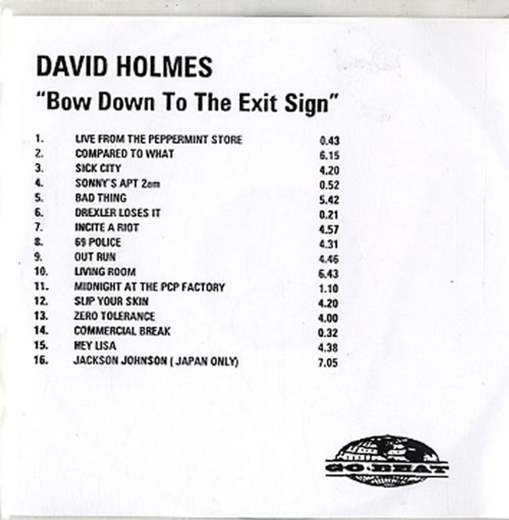 David Holmes Bow Down To The Exit Sign UK Promo CD-R acetate CD ACETATE