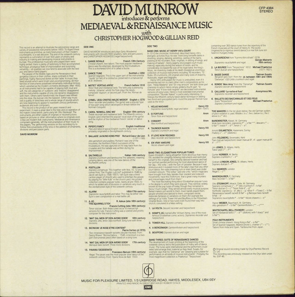 David Munrow Introduces & Performs Mediaeval & Renaissance Music UK vinyl LP album (LP record)