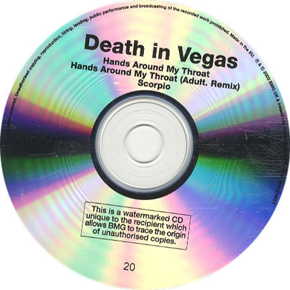 Death In Vegas Hands Around My Throat UK Promo CD-R acetate CD ACETATE