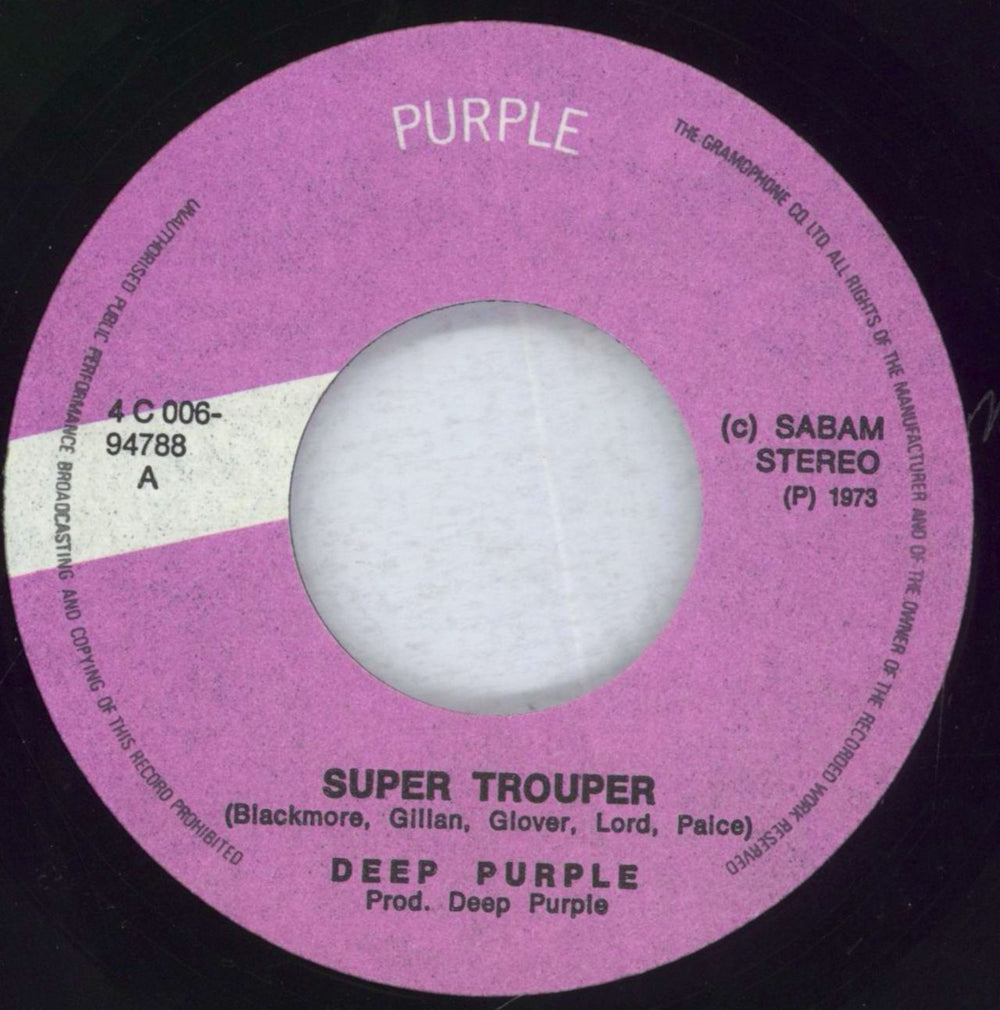 Deep Purple Super Trouper Belgian 7" vinyl single (7 inch record / 45) DEE07SU66312