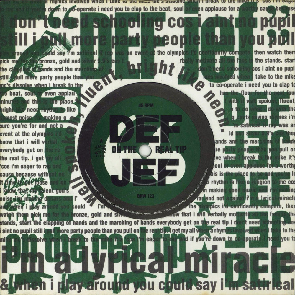 Def Jef On The Real Tip UK 7" vinyl single (7 inch record / 45) BRW123