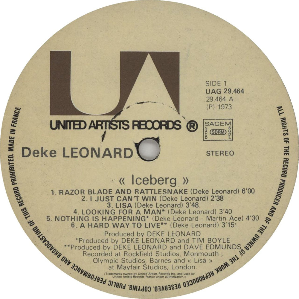 Deke Leonard Iceberg French vinyl LP album (LP record) DKELPIC665262