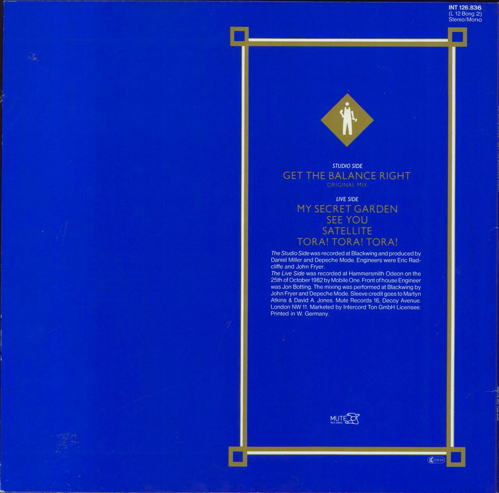 Depeche Mode Get The Balance Right - Blue Vinyl - Stickered German 12" vinyl single (12 inch record / Maxi-single)