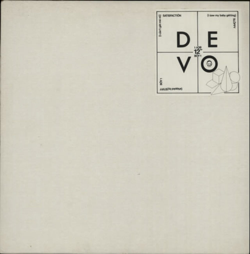 Devo (I Can't Get Me No) Satisfaction - Stickered UK 12" vinyl single (12 inch record / Maxi-single) BOY1