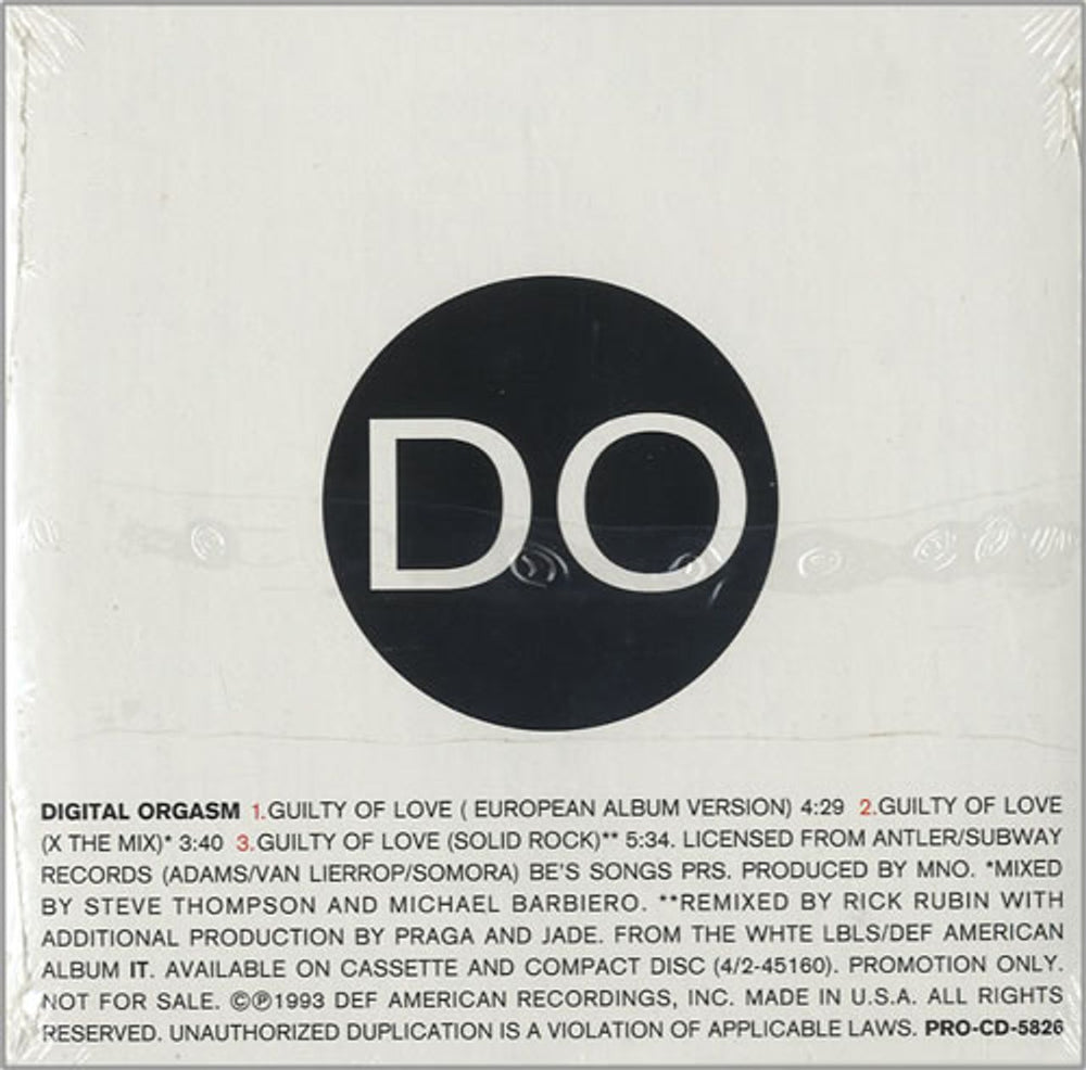 Digital Orgasm Guilty Of Love US Promo CD single (CD5 / 5") PRO-CD-5826