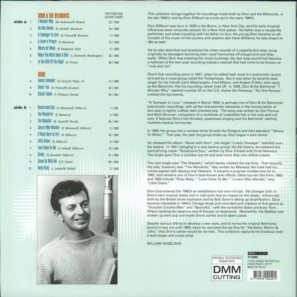 Dion The Wanderer: 20 Greatest Hits - DMM - 180gm Vinyl UK vinyl LP album (LP record) 8719039000401