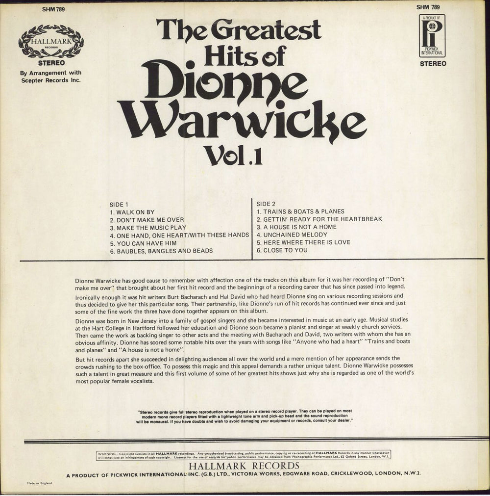 Dionne Warwick The Greatest Hits Of Dionne Warwicke UK 2-LP vinyl record set (Double LP Album)