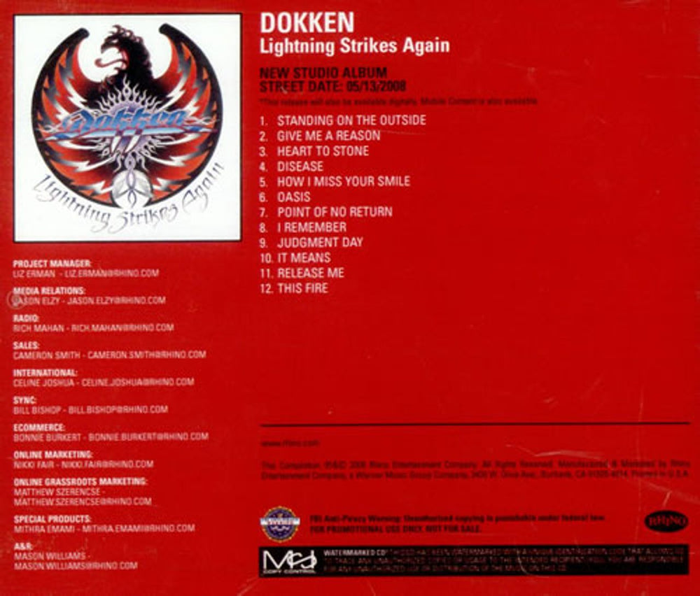 Dokken Lightning Strikes Again US Promo CD-R acetate CD-R ACETATE