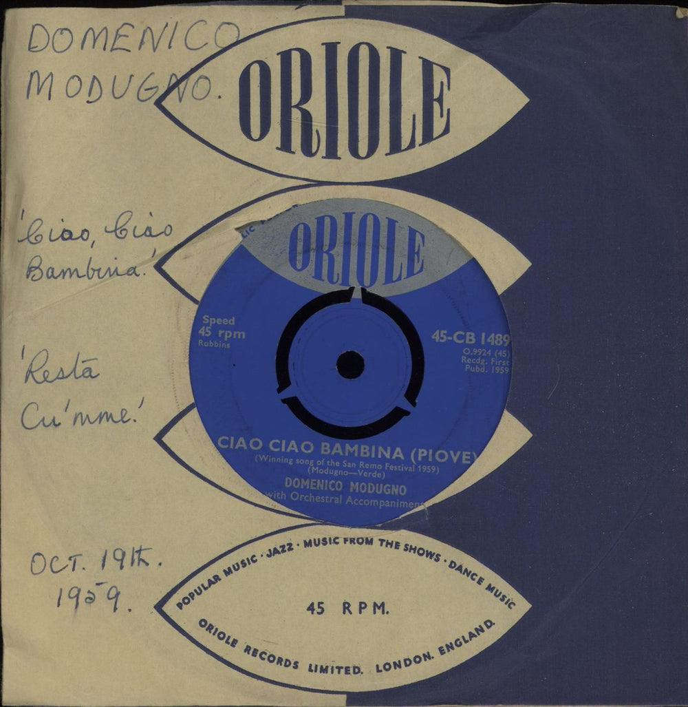 Domenico Modugno Ciao Ciao Bambina (Piove) UK 7" vinyl single (7 inch record / 45) 45-CB1489