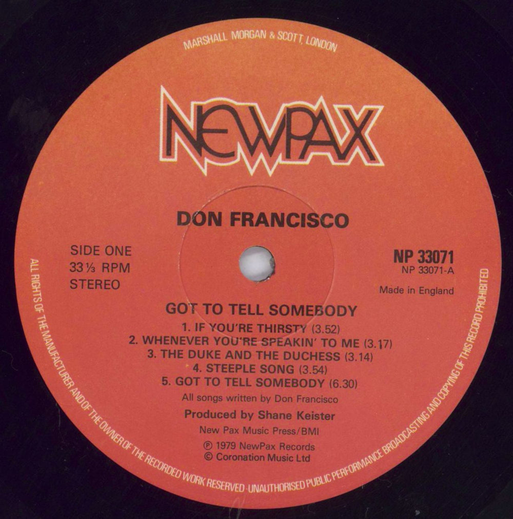 Don Francisco Got To Tell Somebody UK vinyl LP album (LP record) I5OLPGO821479