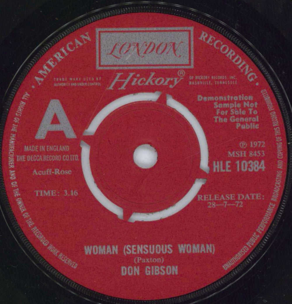 Don Gibson Woman (Sensuous Woman) UK Promo 7" vinyl single (7 inch record / 45) HLE10384