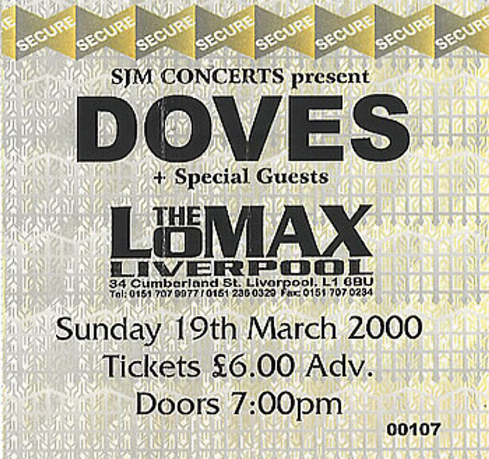 Doves The Lomax, Liverpool UK concert ticket USED TICKET