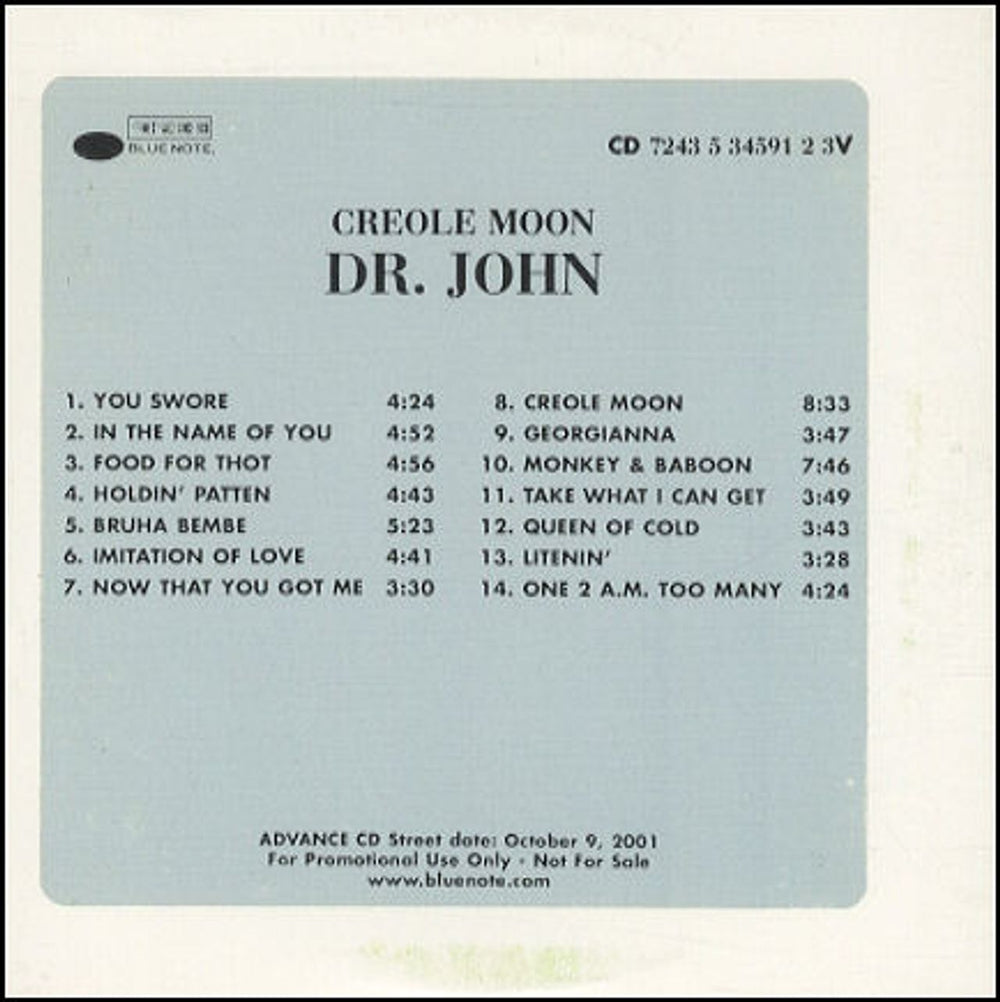 Dr John Creole Moon US Promo CD album (CDLP) 724353459123V