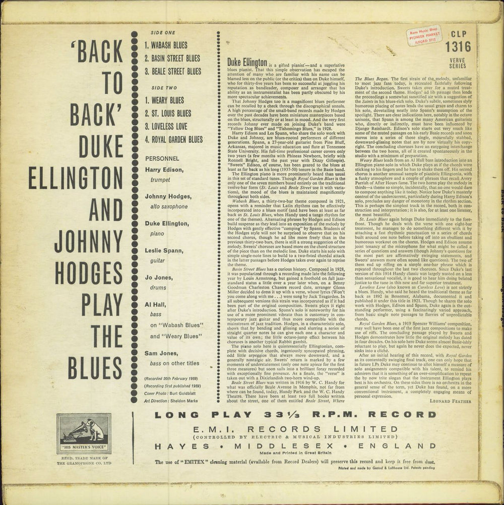 Duke Ellington & Johnny Hodges Back To Back - 1st - EX UK vinyl LP album (LP record)