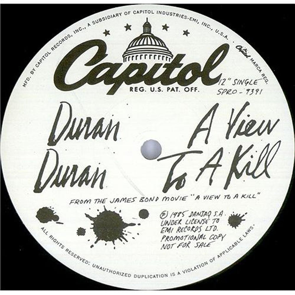 Duran Duran A View To A Kill US Promo 12" vinyl single (12 inch record / Maxi-single) SPRO-9391