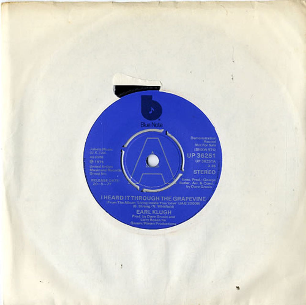 Earl Klugh I Heard It Through The Grapevine - A Label UK Promo 7" vinyl single (7 inch record / 45) UP36251