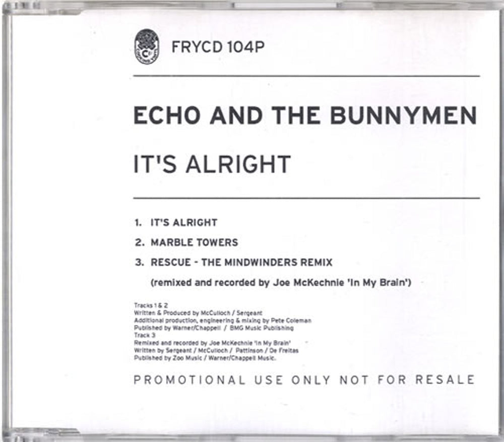 Echo & The Bunnymen It's Alright UK Promo CD single (CD5 / 5") FRYCD104P