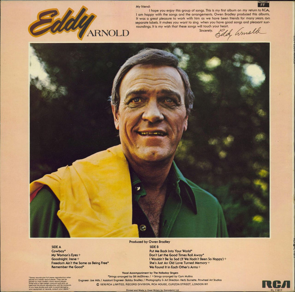Eddy Arnold Eddy UK vinyl LP album (LP record)
