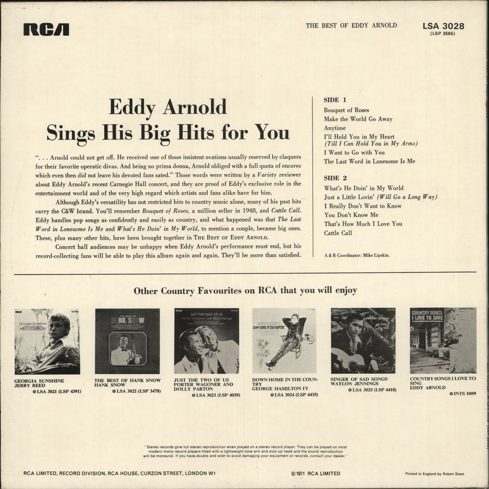 Eddy Arnold The Best Of Eddy Arnold UK vinyl LP album (LP record)