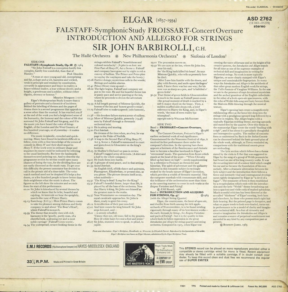 Edward Elgar Falstaff - Symphonic Study / Froissart - Concert Overture / Introduction And Allegro For Strings UK vinyl LP album (LP record)