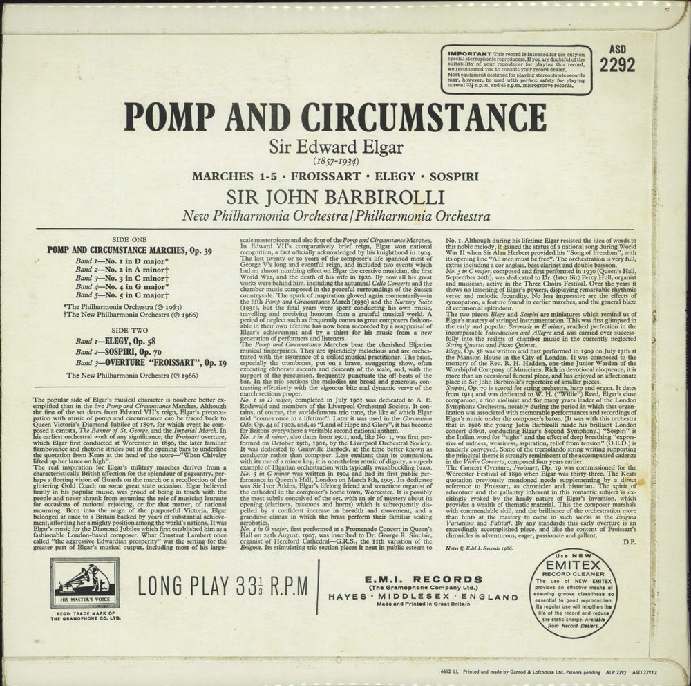 Edward Elgar Pomp and Circumstance - S/c UK vinyl LP album (LP record)