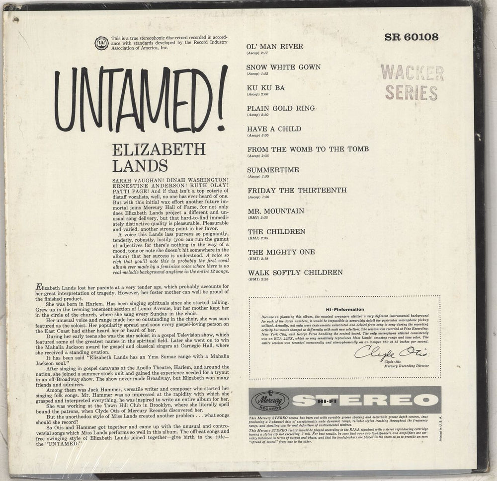 Elizabeth Lands Untamed US vinyl LP album (LP record)