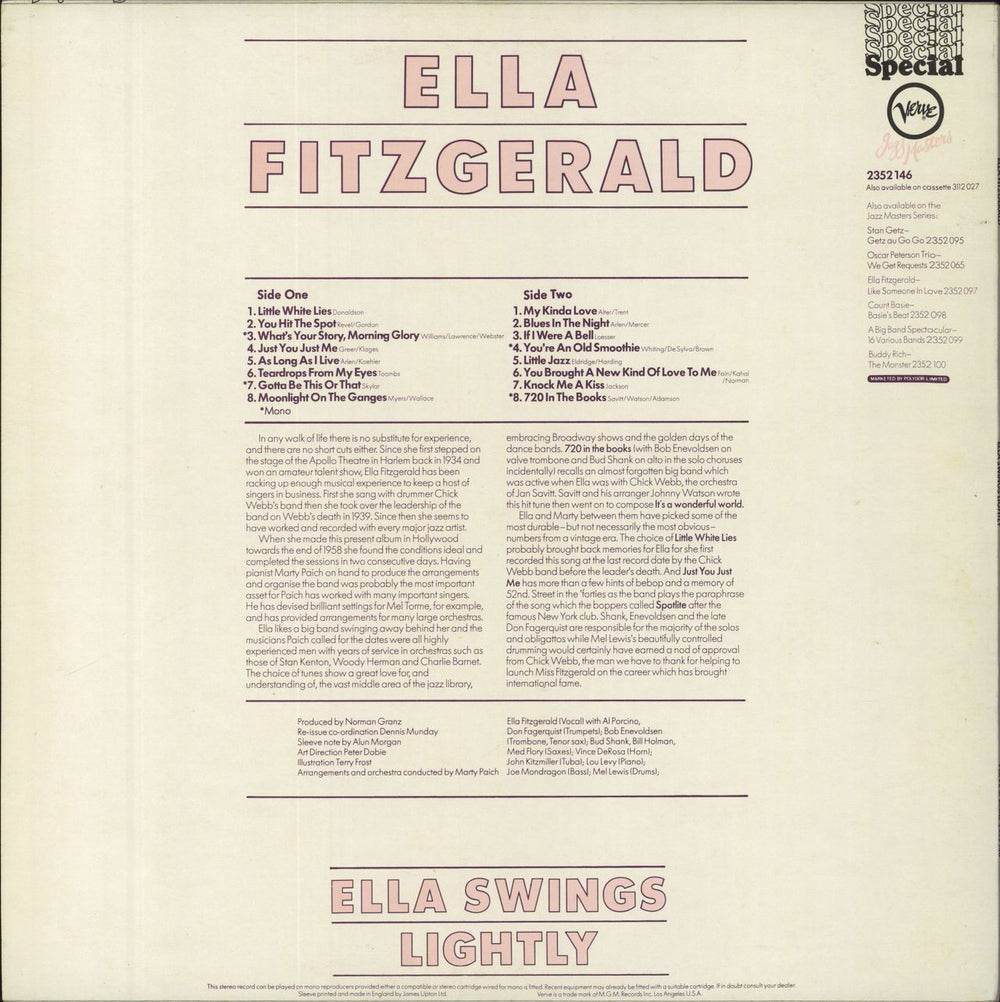 Ella Fitzgerald Ella Swings Lightly UK vinyl LP album (LP record)