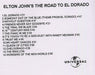 Elton John Elton John's The Road To El Dorado UK Promo CD-R acetate CD ACETATE