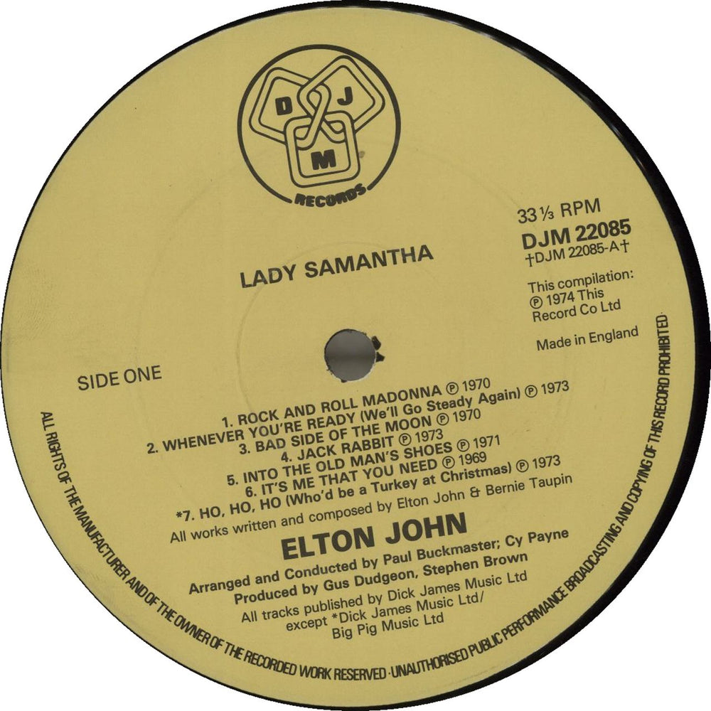 Elton John Lady Samantha UK vinyl LP album (LP record)