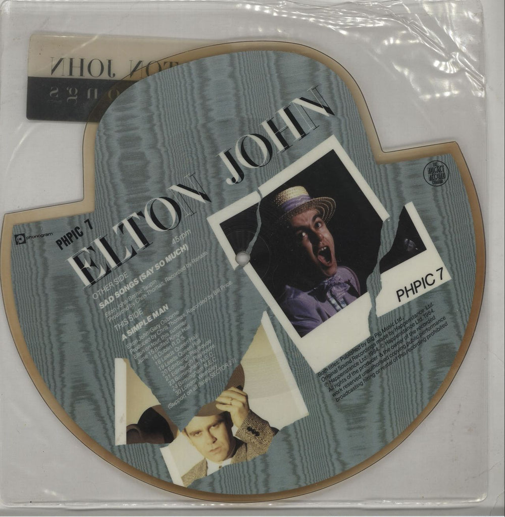 Elton John Sad Songs - Tea Stained + Stickered sleeve UK shaped picture disc (picture disc vinyl record) JOHSHSA06535