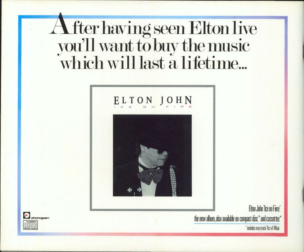 Elton John World Tour 85/86 + Ticket Stub UK tour programme