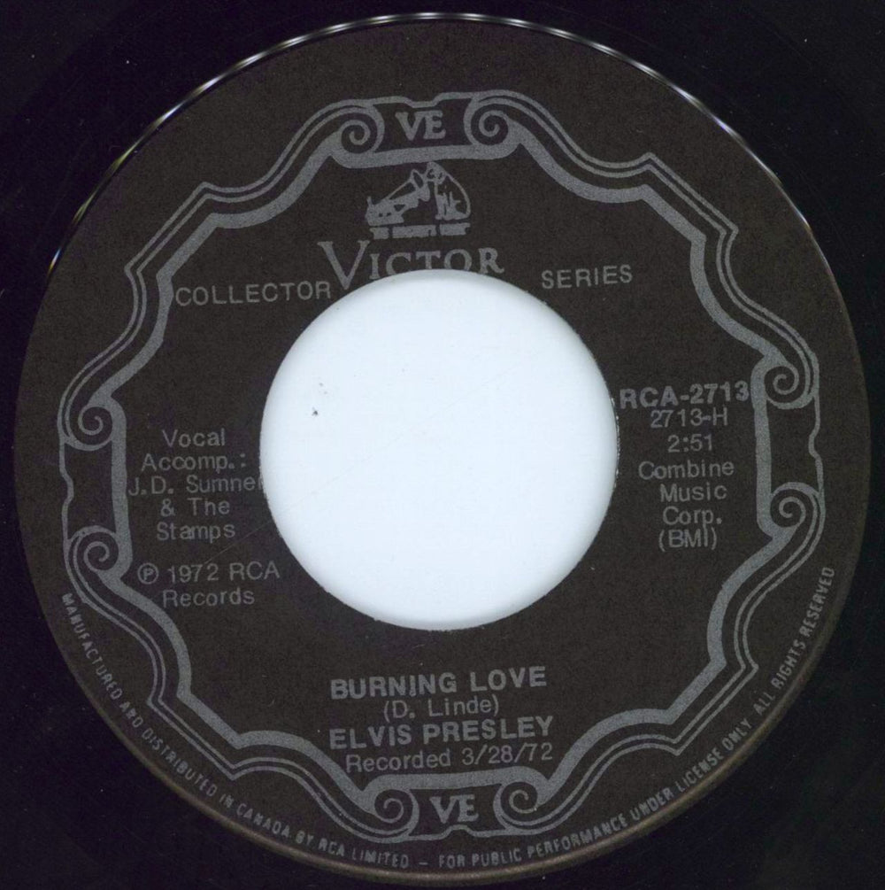 Elvis Presley Burning Love Canadian 7" vinyl single (7 inch record / 45) ELV07BU815545