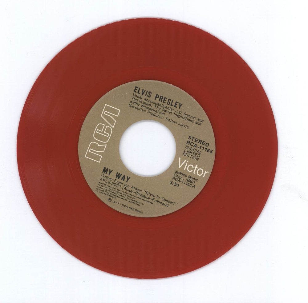 Elvis Presley My Way - Red Vinyl Canadian 7" vinyl single (7 inch record / 45) ELV07MY69701