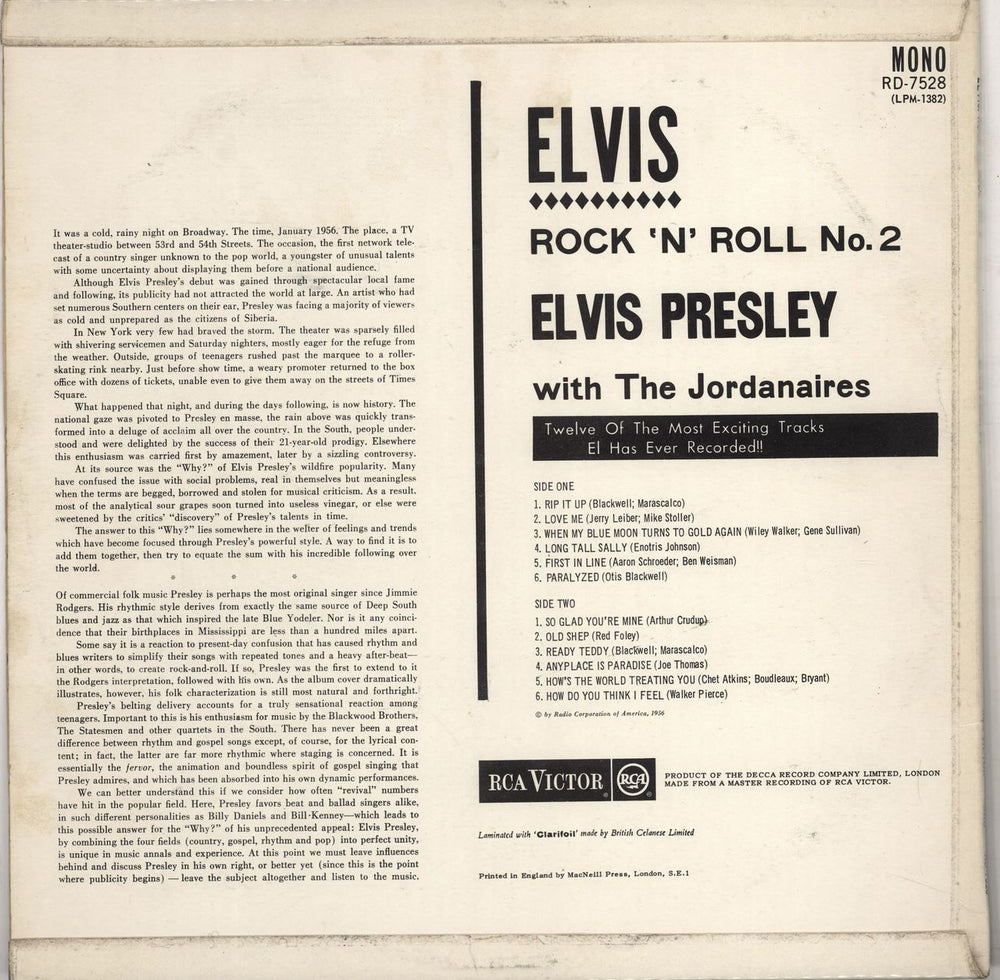 Elvis Presley Rock 'n' Roll No. 2 - 1st - EX UK vinyl LP album (LP record) ELVLPRO758664