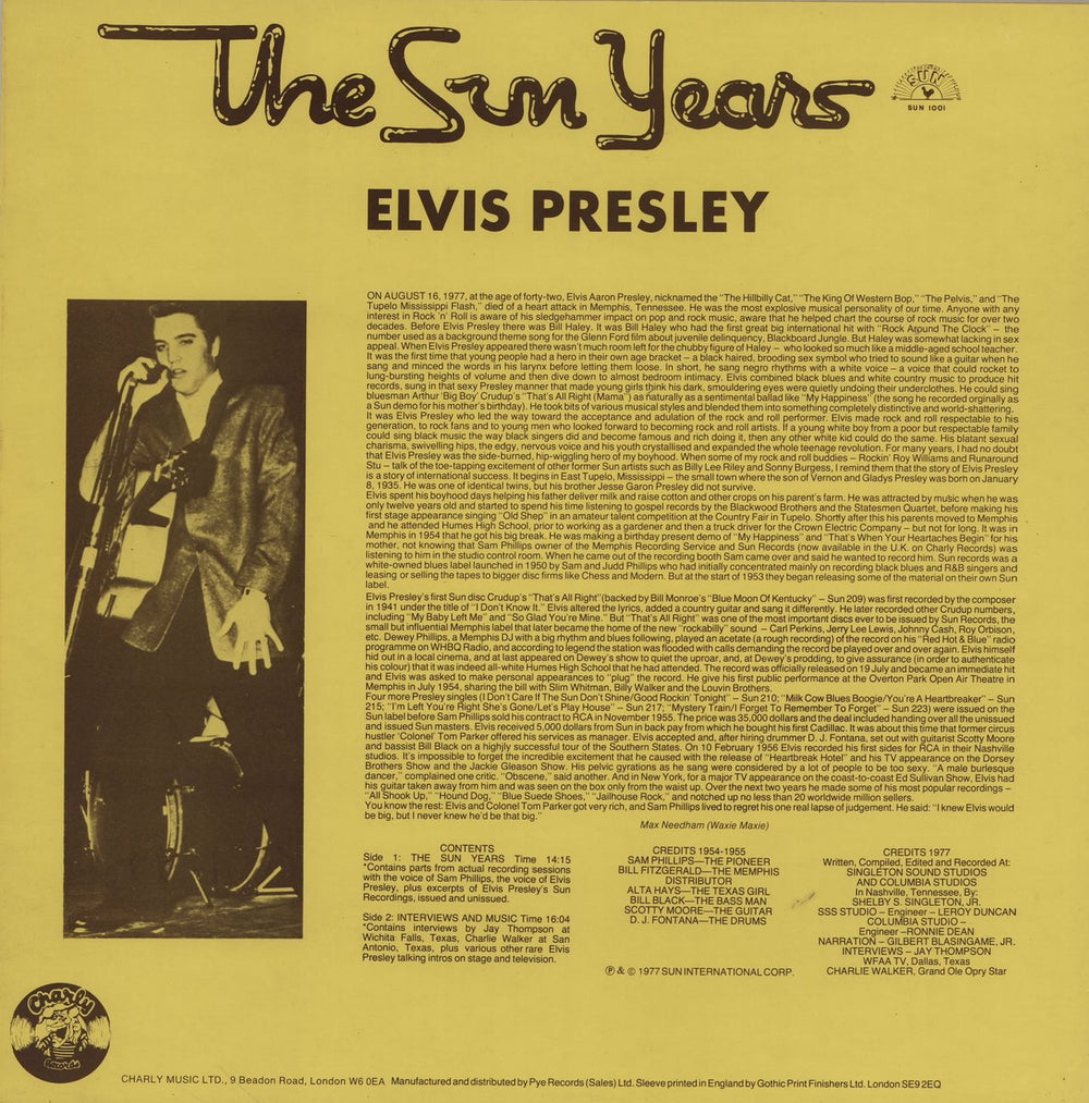 Elvis Presley The Sun Years UK vinyl LP album (LP record)