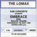 Embrace The Lomax UK concert ticket USED TICKET