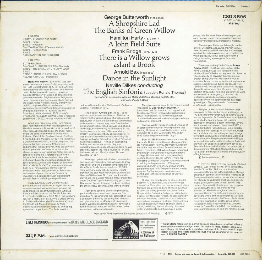 English Sinfonia A Shropshire Lad / The Banks Of Green Willow / A John Field Suite / There Is A Willow Grows Aslant A UK vinyl LP album (LP record)